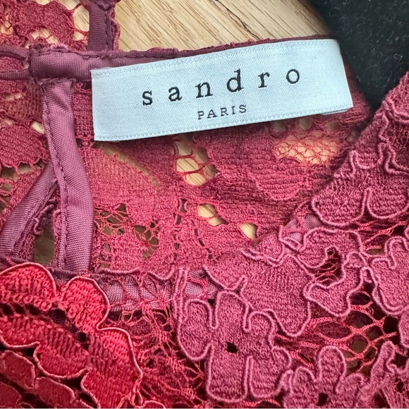 Sandro Paris Burgundy Lace Crop Top - Picture 3 of 3